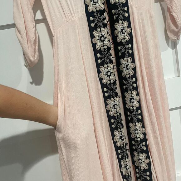 Free People Journey Horizon Embroidered Midi Maxi Dress Baby Pink Size 6 Coverup - Picture 7 of 8